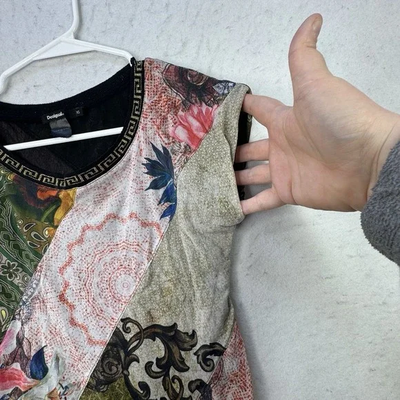 Desigual Womens Artsy Mixed Print Floral Art To Wear XS Garden Fairy Top Lined - Picture 7 of 12